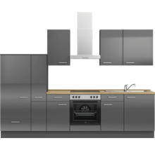 Cuisine complète NOBILIA sans appareils Urban 300 cm gris ardoise soie haute brillance prémontée variante gauche 4004539009561