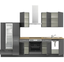 Cuisine complète NOBILIA sans appareils Urban 300 cm gris ardoise soie haute brillance prémontée variante gauche 4004539009561