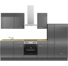 Cuisine complète NOBILIA sans appareils Urban 300 cm gris ardoise soie haute brillance prémontée variante droite 4004539009523