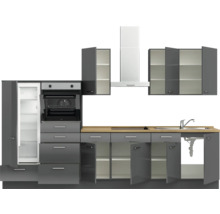 Cuisine complète NOBILIA sans appareils Urban 330 cm gris ardoise soie haute brillance prémontée variante gauche 4004539009721
