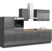 Cuisine complète NOBILIA sans appareils Urban 330 cm gris ardoise soie haute brillance prémontée variante gauche 4004539009721