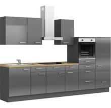 Cuisine complète NOBILIA sans appareils Urban 330 cm gris ardoise soie haute brillance prémontée variante droite 4004539009684