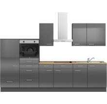 Cuisine complète NOBILIA sans appareils Urban 330 cm gris ardoise soie haute brillance prémontée variante gauche 4004539009721