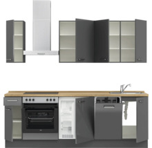 Cuisine complète NOBILIA sans appareils Urban 240 cm gris ardoise soie haute brillance prémontée variante gauche 4004539009165