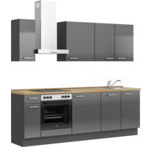 Cuisine complète NOBILIA sans appareils Urban 240 cm gris ardoise soie haute brillance prémontée variante gauche 4004539009165