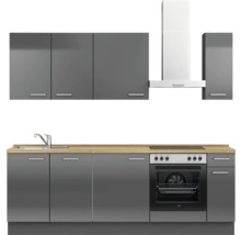 Cuisine complète NOBILIA sans appareils Urban 240 cm gris ardoise soie haute brillance prémontée variante droite 4004539009127