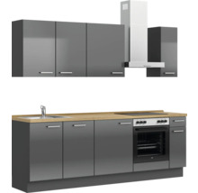 Cuisine complète NOBILIA sans appareils Urban 240 cm gris ardoise soie haute brillance prémontée variante droite 4004539009127