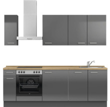 Cuisine complète NOBILIA sans appareils Urban 240 cm gris ardoise soie haute brillance prémontée variante gauche 4004539009165
