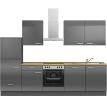 Cuisine complète NOBILIA sans appareils Urban 300 cm gris ardoise soie haute brillance prémontée variante gauche 4004539009646