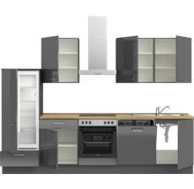 Cuisine complète NOBILIA sans appareils Urban 300 cm gris ardoise soie haute brillance prémontée variante gauche 4004539009646
