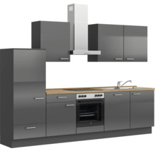 Cuisine complète NOBILIA sans appareils Urban 300 cm gris ardoise soie haute brillance prémontée variante gauche 4004539009646