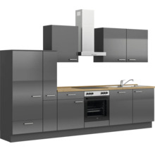 Cuisine complète NOBILIA sans appareils Urban 330 cm gris ardoise soie haute brillance prémontée variante gauche 4004539009806