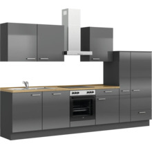 Cuisine complète NOBILIA sans appareils Urban 330 cm gris ardoise soie haute brillance prémontée variante droite 4004539009769