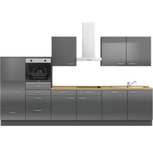Cuisine complète NOBILIA sans appareils Urban 360 cm gris ardoise soie haute brillance prémontée variante gauche 4004539009882