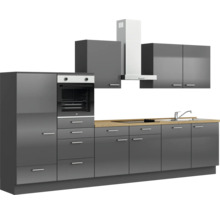 Cuisine complète NOBILIA sans appareils Urban 360 cm gris ardoise soie haute brillance prémontée variante gauche 4004539009882