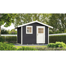 Gartenhaus aus Holz mit Fenster und Tür im Garten
