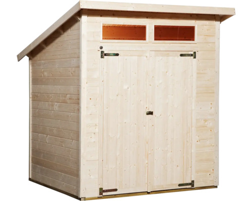 Abri de jardin en bois avec double porte et lucarnes