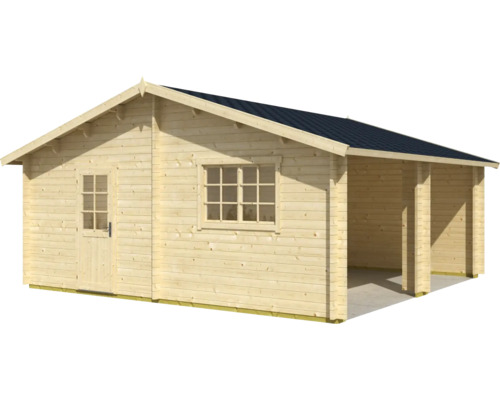 Holzgartenhaus mit Carport, Fenster und Tür