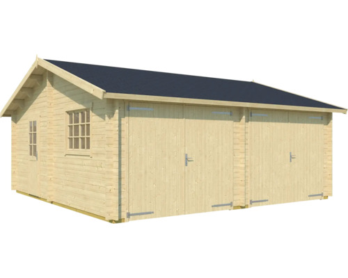 Doppelgarage aus Holz mit Fenster und Tür