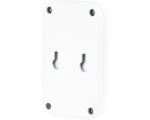 Arrière d''un appareil blanc rectangulaire avec vis et trous de suspension