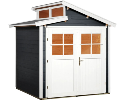 Abri de jardin en bois avec double porte et fenêtres de toit