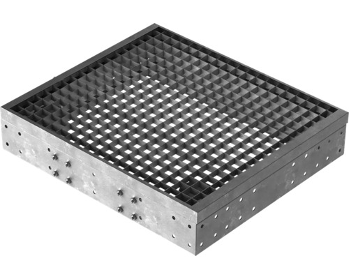 Palier Pertura pour escalier Tallis avec revêtement de marche grille caillebotis galvanisé 100x88 cm Caillebotis carré en métal