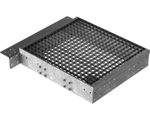 Palier intermédiaire Pertura pour escalier Tallis avec revêtement de marche grille caillebotis galvanisé 80x88 cm Avaloir de sol métallique avec grille