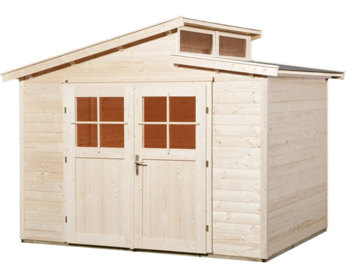 Abri de jardin en bois avec double porte et lucarne