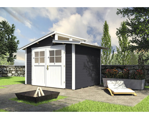 Gartenhaus weka 226 Gr. 3 inkl. Fußboden 327 x 231 cm anthrazit Gartenhaus mit Doppeltür und Oberlicht in einem Garten