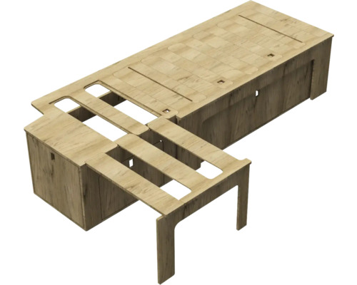 Campingausbau mit Schubladen und Bettgestell aus Holz