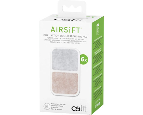 Filtre pour litière catit AiRSiFT Dual Action Pad, pack de 6 Catit Airsift Filtre anti-odeurs double action, 6 pièces
