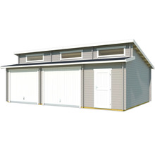 Garage double en bois avec porte latérale et fenêtres