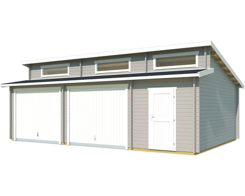 Garage double en bois avec porte latérale et fenêtres