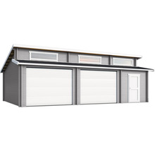 Garage double en bois avec porte latérale et fenêtres