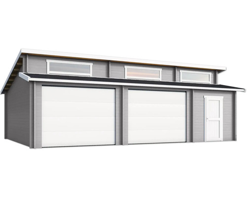 Garage double en bois avec porte latérale et fenêtres