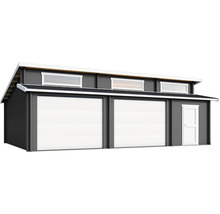 Garage double en bois avec fenêtres et porte latérale