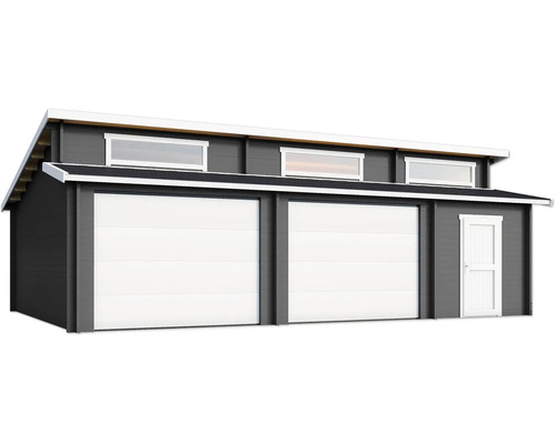 Garage double en bois avec fenêtres et porte latérale