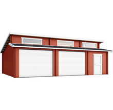Garage en bois avec deux portes et une porte