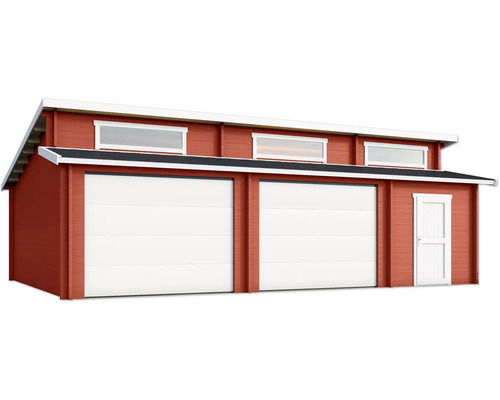 Garage en bois avec deux portes et une porte