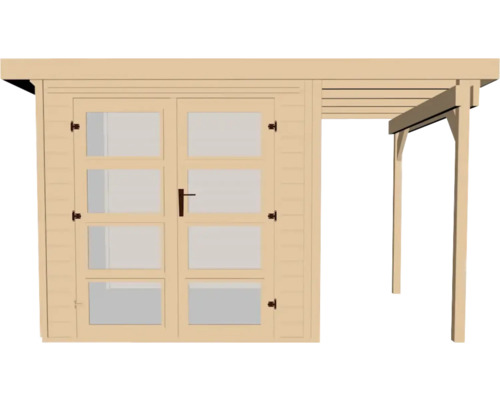 Abri de jardin en bois avec double porte et annexe