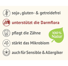 Produktmerkmale: ohne Soja, Gluten und Getreide, unterstützt die Darmflora, pflegt die Zähne, stärkt das Mikrobiom, auch für sensible Menschen und Allergiker, 100 Prozent Natur