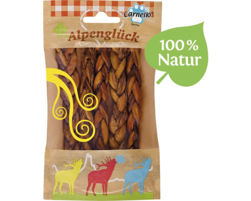 En-cas pour chiens Carnello Alpenglück Glückssträhnen à base de boyau naturel, nettoie les dents, sans soja, sans gluten et sans céréales, 5 pces