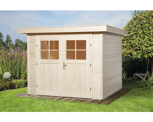 Gartenhaus weka 227 Gr. 2 inkl. Fußboden 259 x 284 cm natur Gartenhaus aus Holz mit Doppeltür und Fenstern im Garten