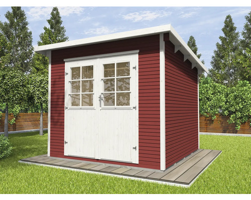 Gartenhaus weka 219 Gr. 1 inkl. Fußboden 260 x 277 cm rot Gartenhaus mit Doppeltür auf Rasenfläche