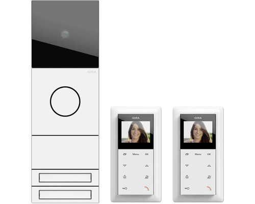 Gira 2417902 Video System 2TN weiß System 106 Zweifamilienhaus Paket Video Gira Türsprechanlage mit zwei Innenstationen