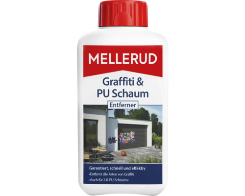 Décapant Mellerud pour graffiti et mousse PU 0,5 l Mellerud Dissolvant Graffiti et Mousse PU dans une bouteille en plastique blanche