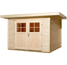 Holzgartenhaus mit Doppeltür und Fenstern
