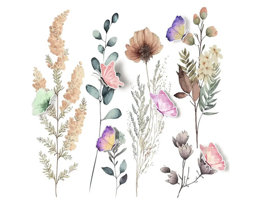 Illustration de fleurs et de papillons