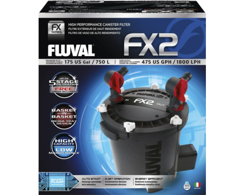 Aquarium-Außenfilter Fluval FX2 ca. 1800 l/h, für Aquarien bis 750 l, 27 W, schwarz