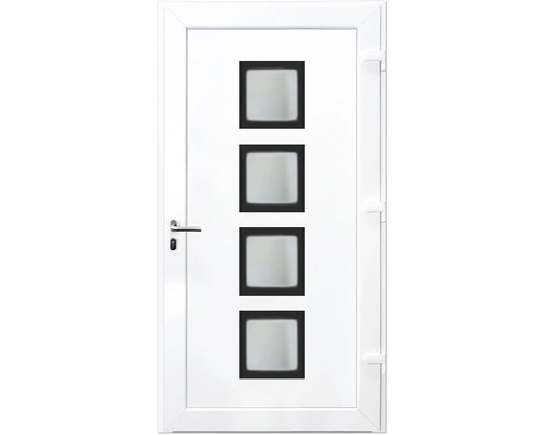 Porte d''entrée blanche avec quatre inserts en verre carrés
